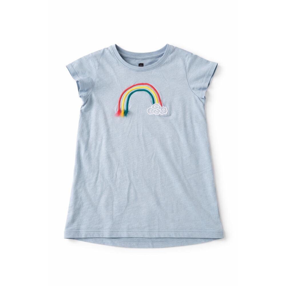 Tea Collection Girls Blue Embroidered Rainbow Tee Shirt Size 12